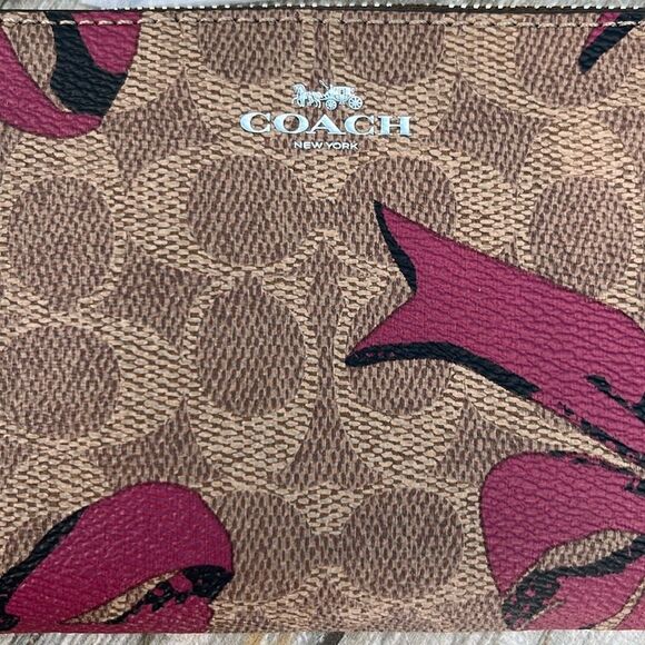 Coach Corner Zip Wristlet In Signature Canvas With Bow Print Bag Wallet Purse - Picture 3 of 11